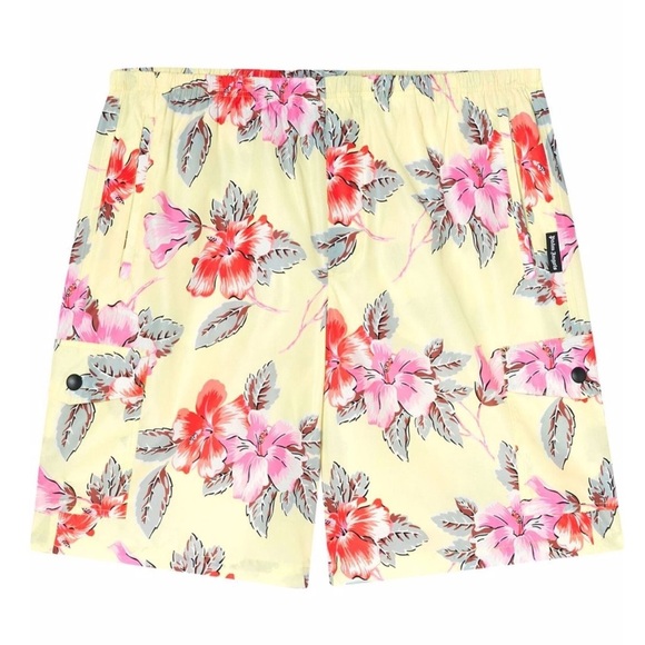 Palm Angels hibiscus-print cargo swim shorts. Size S
